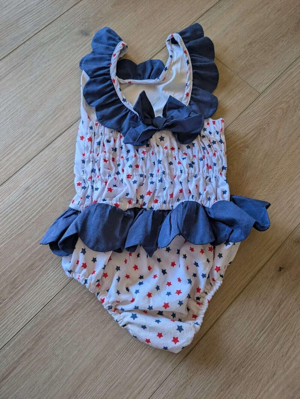 Cecil & Lou  Star Print Ruffled  One-Piece Swimsuit-Red, White, & Blue